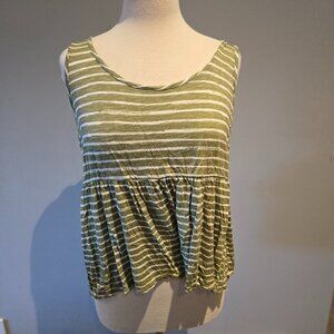 Xhilaration Women’s Striped Sleeveless Peplum Top | Size XL | Green & White